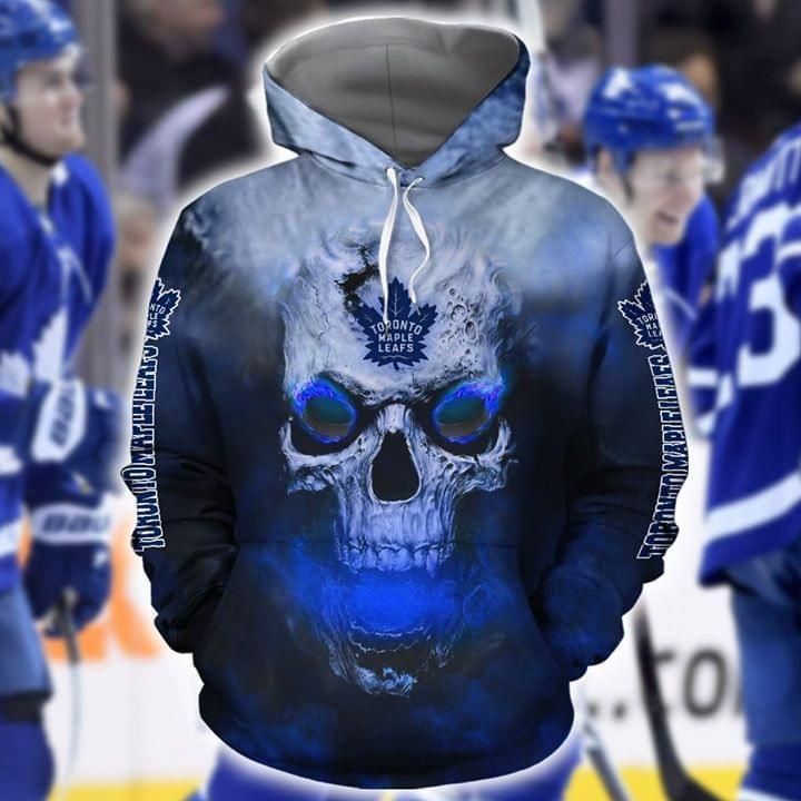 toronto maple leafs skull blue flame 3d hoodie