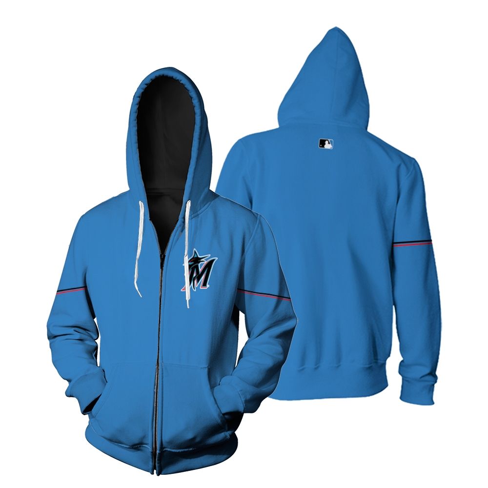 Miami Marlins MLB Baseball Majestic Alternate 2019 Official Team T shirt Blue Thunder 2019 Style Custom Gift For Marlins Fans Bomber Jacket