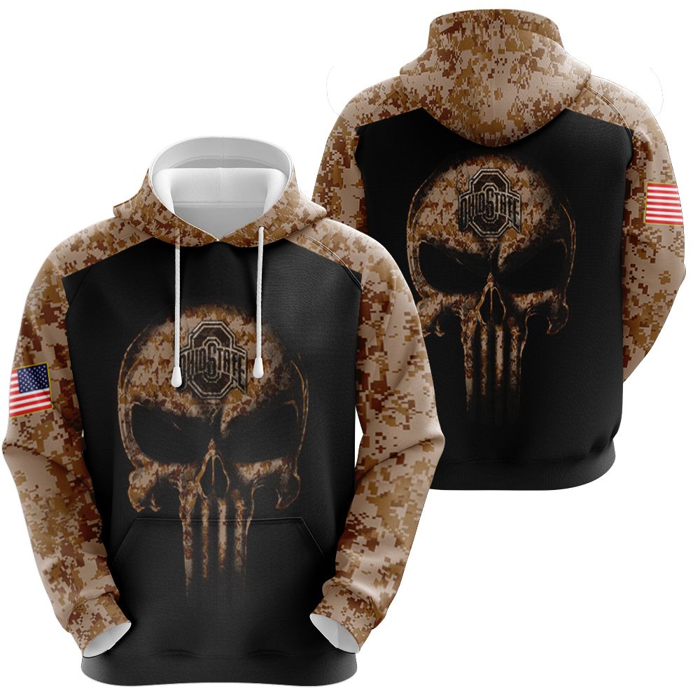 Ohio State Buckeyes Skull 3d With Camourflage Sleeves shirt Hoodie