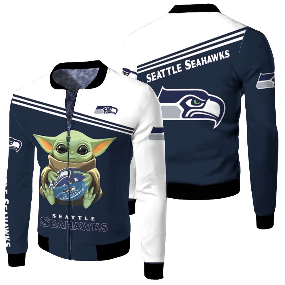 seattle seahawks x baby yoda 3d t shirt hoodie shirt Fleece Bomber Jacket