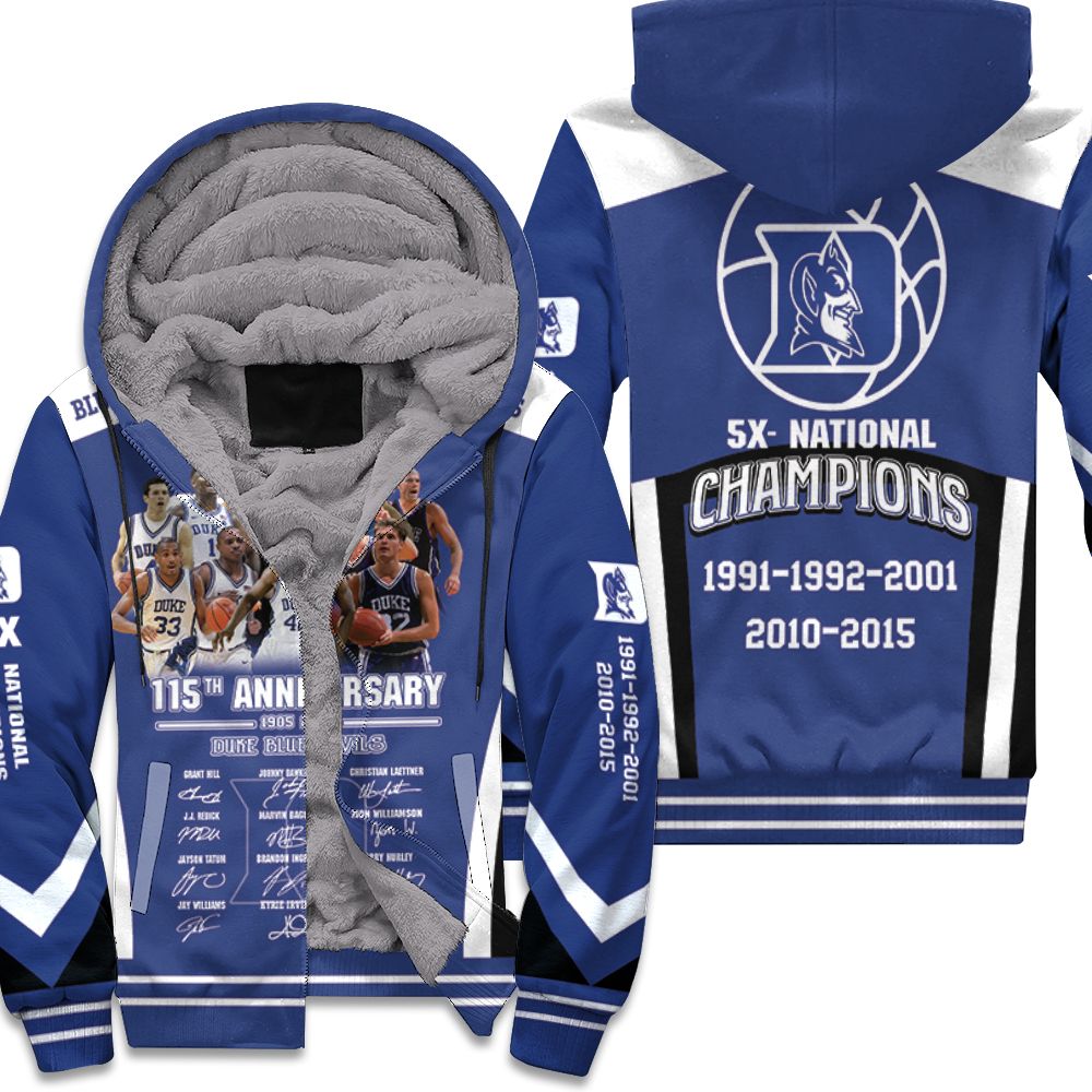 The duke blue devils 115th anniversary 5x national champions best players signed for fan 3d shirt Fleece Hoodie
