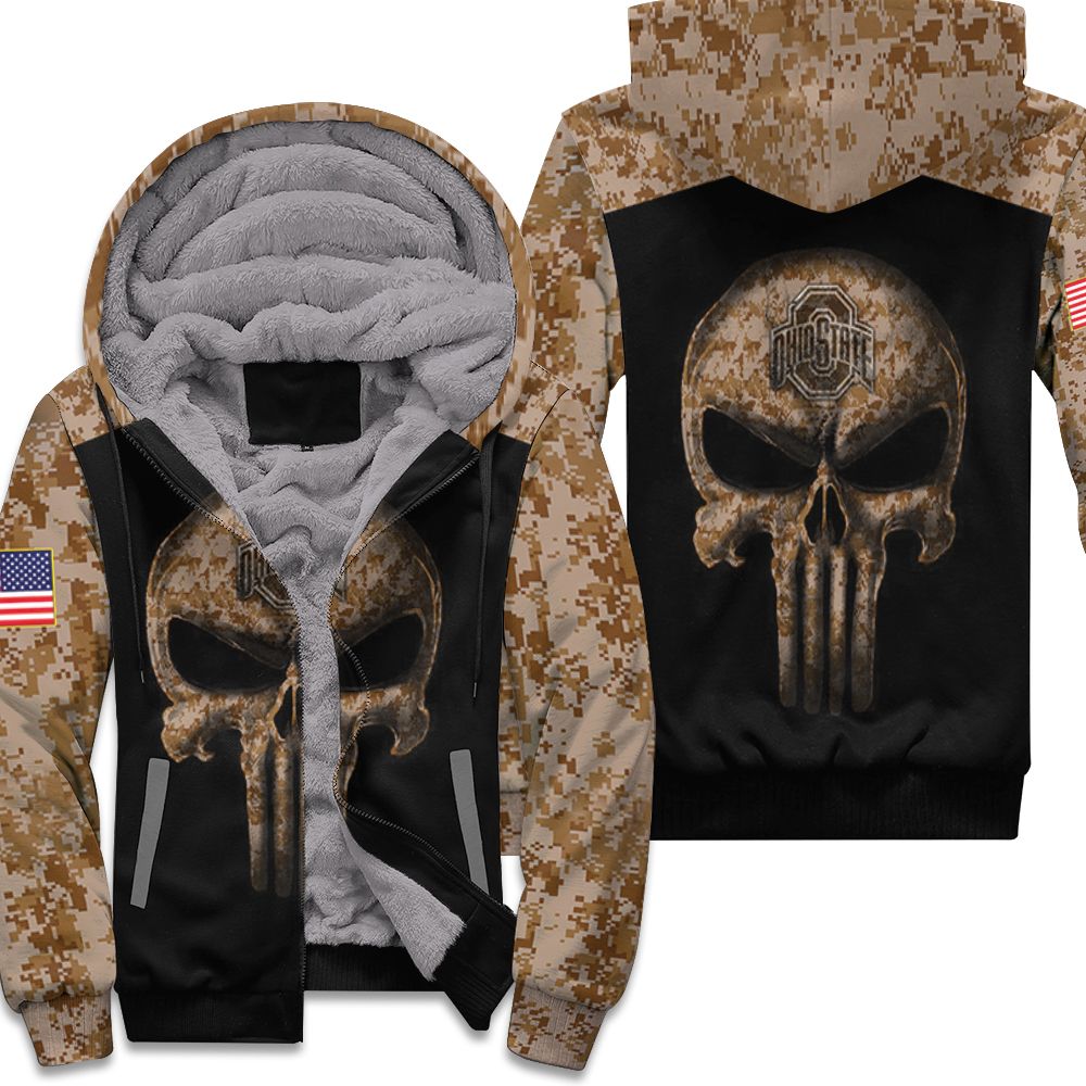 Ohio State Buckeyes Skull 3d With Camourflage Sleeves shirt Fleece Hoodie
