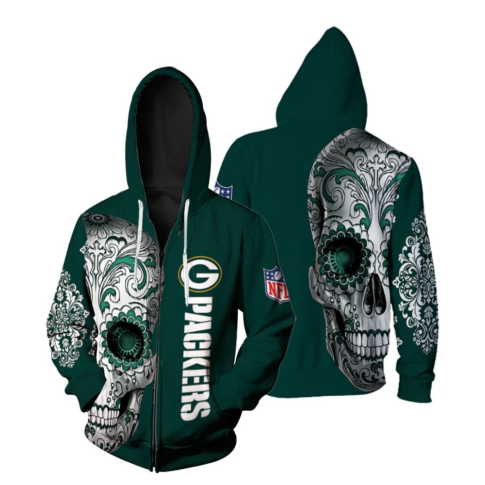 Green Bay Packers Hiphop Skeleton Fan 3d shirt Zip Hoodie