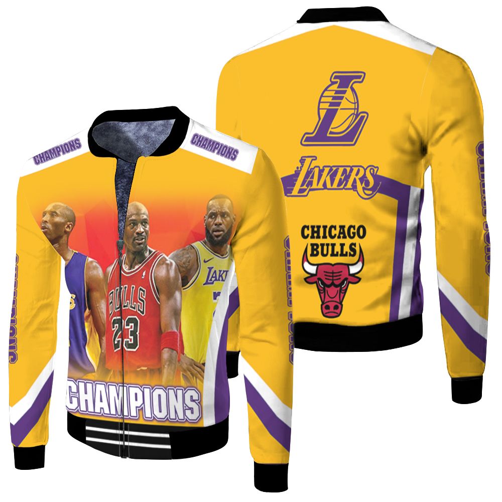 Kobe Bryant Michael J Lebron James chicago bulls los angeles lakers logo 3d printed hoodie Fleece Bomber Jacket