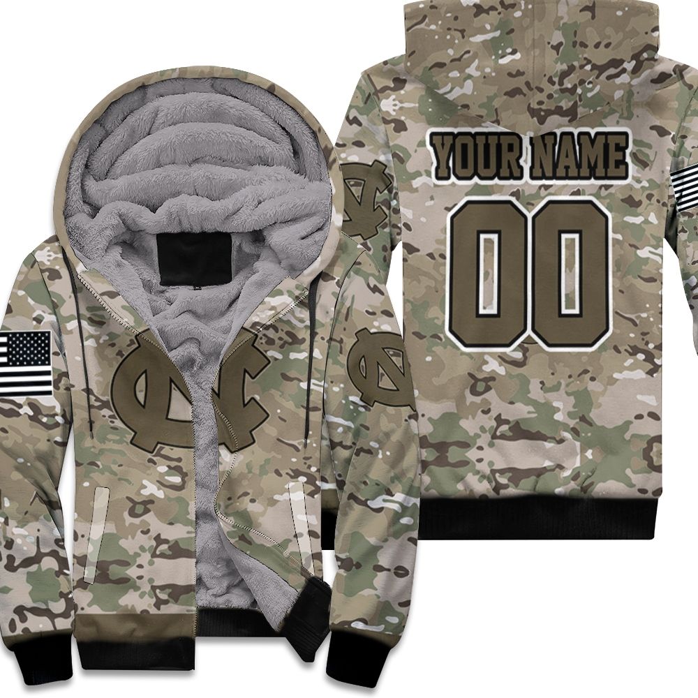 North Carolina Tar Heels Camouflage Veteran 3D Personalized Fleece Hoodie