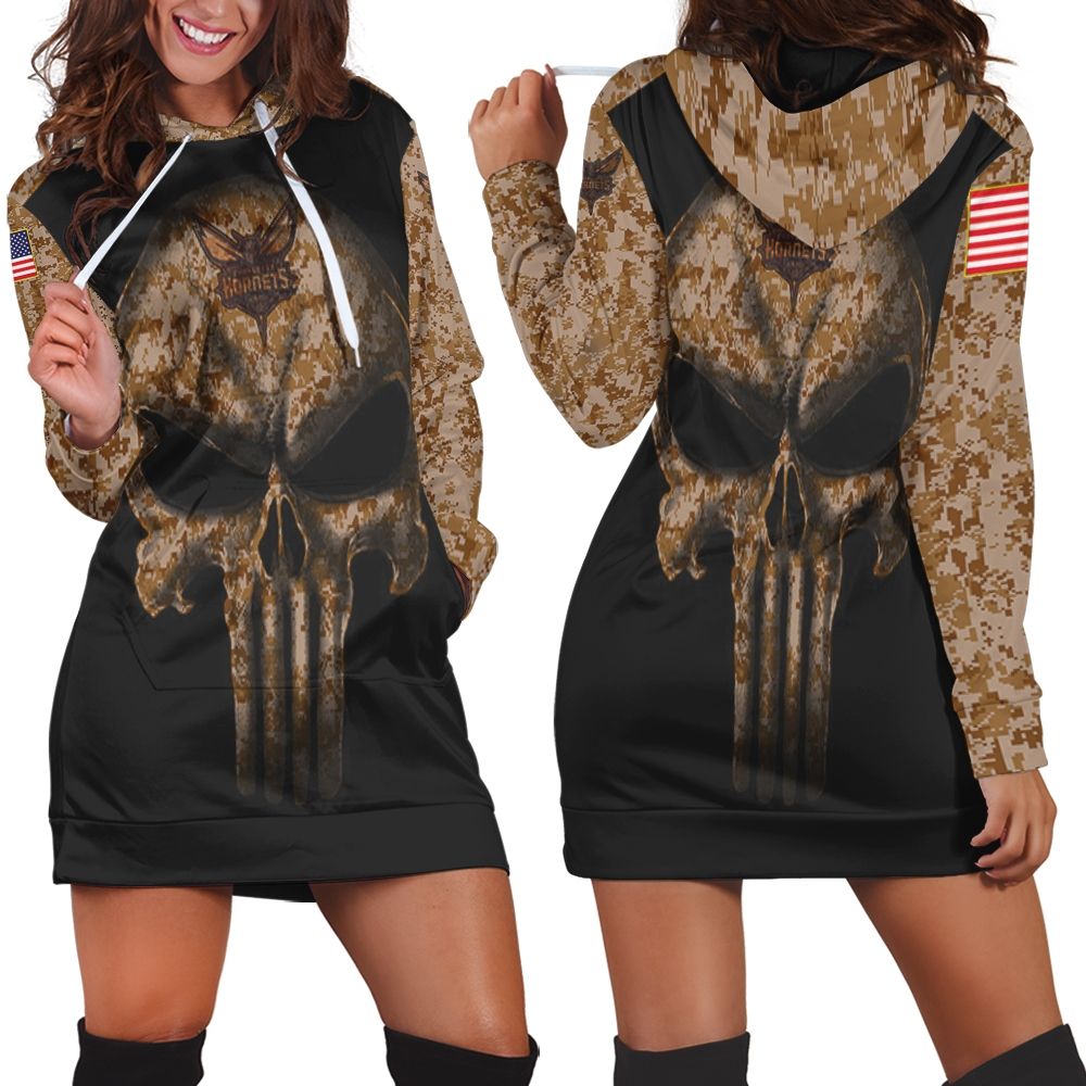 Camouflage Skull Charlotte Hornets American Flag Hoodie Dress