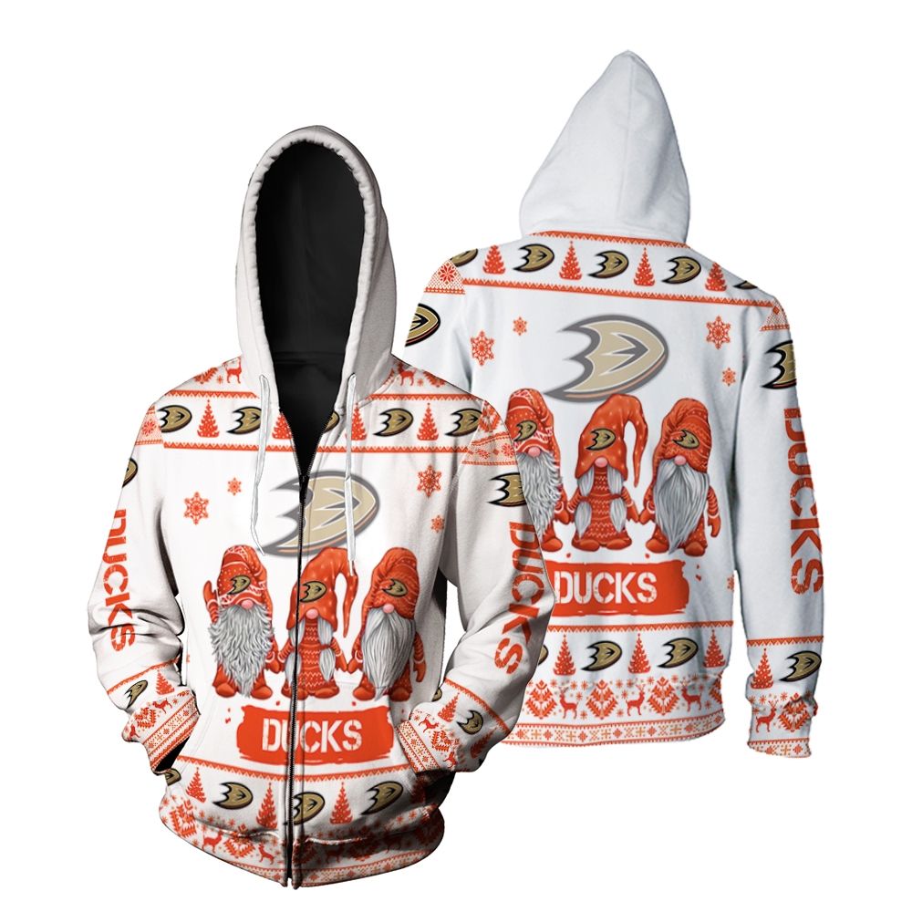 Christmas Gnomes Anaheim Ducks Ugly Sweatshirt Christmas 3D Zip Hoodie