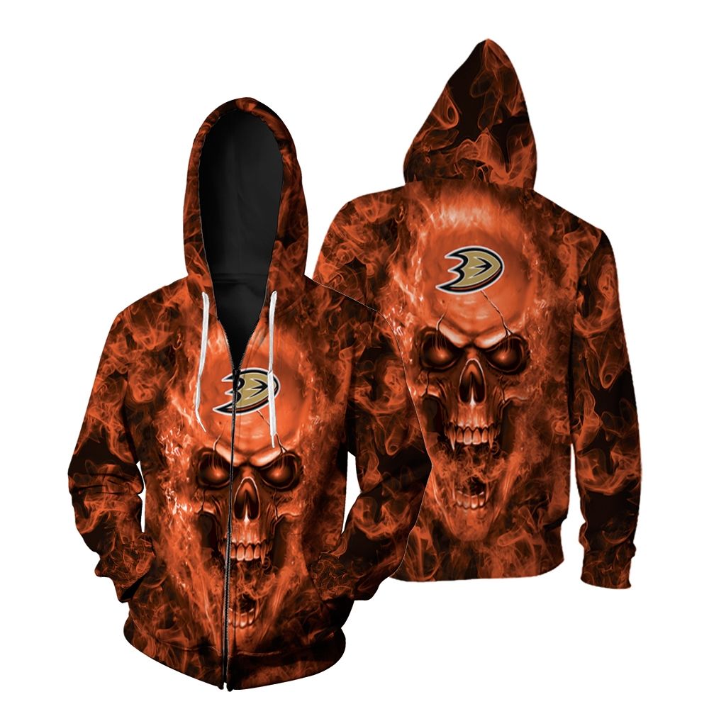 Anaheim Ducks NHL Fans Skull Zip Hoodie