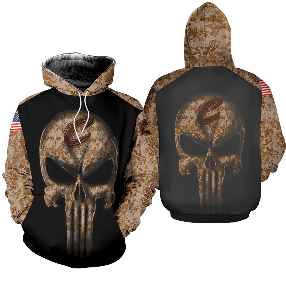 Camouflage Skull Cleveland Cavaliers American Flag Zip Hoodie