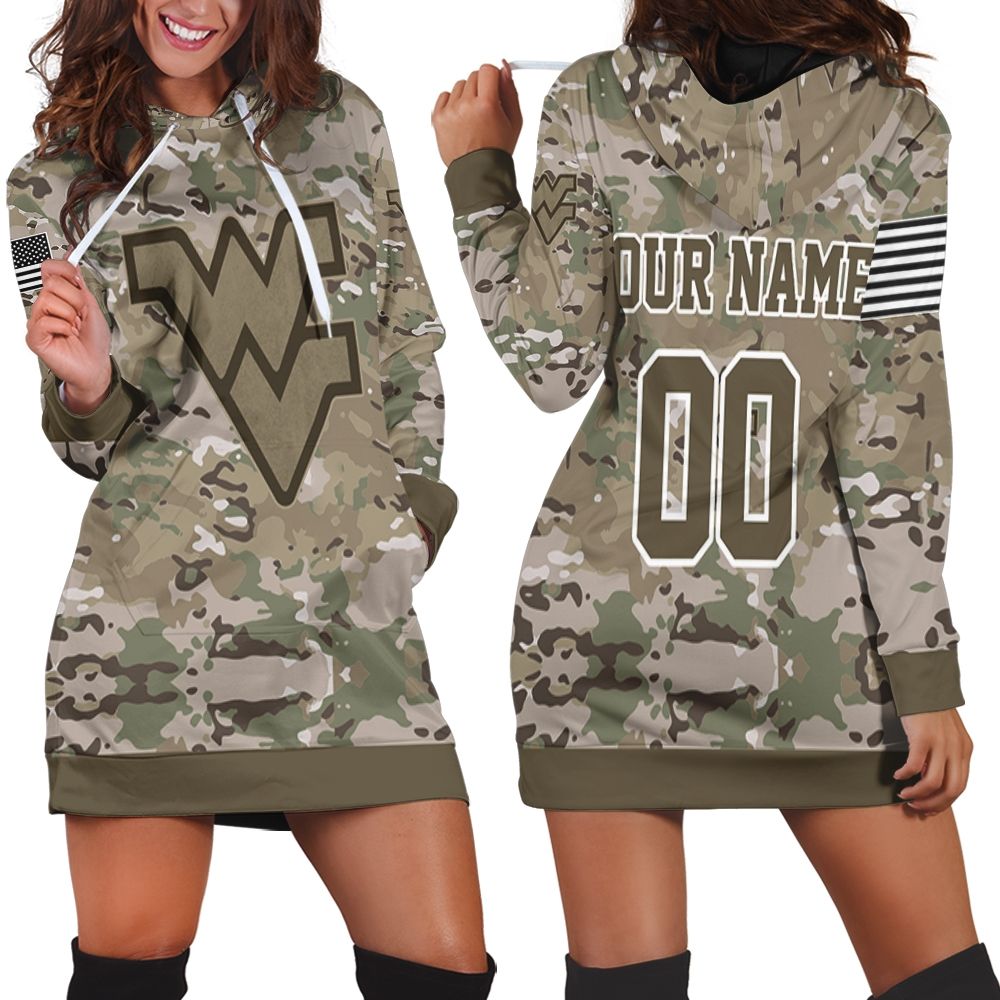 West Virginia Mountaineers Camouflage Veteran 3D Personalized Hoodie Dress