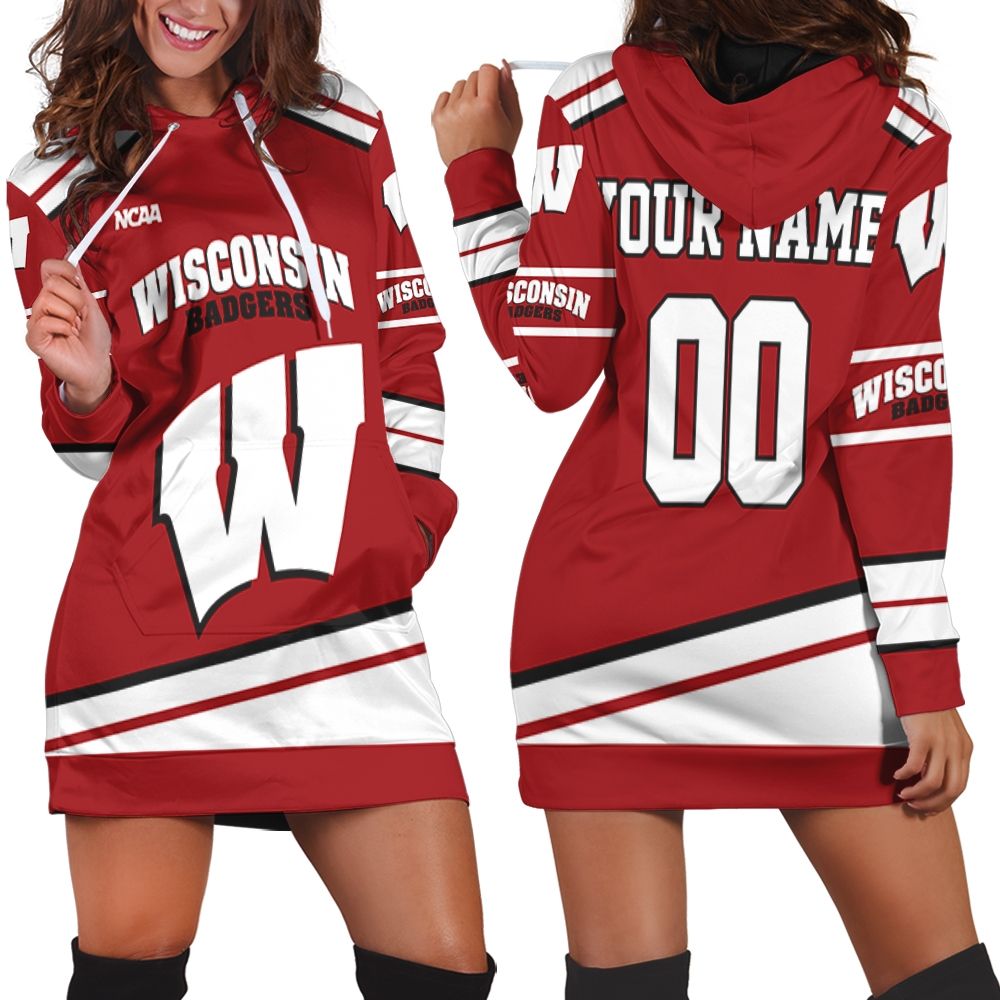 Wisconsin Badgers NCAA Mascot Red 3D Personalized Hoodie Dress