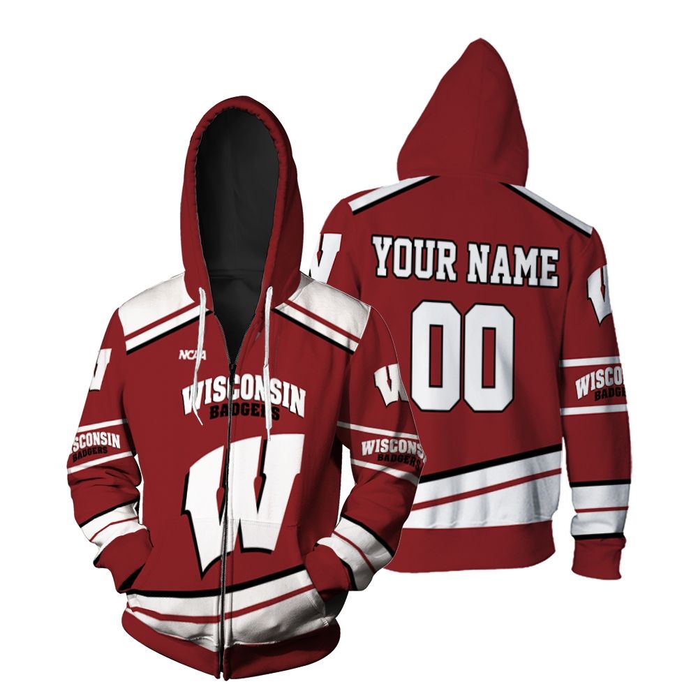 Wisconsin Badgers NCAA Mascot Red 3D Personalized Zip Hoodie
