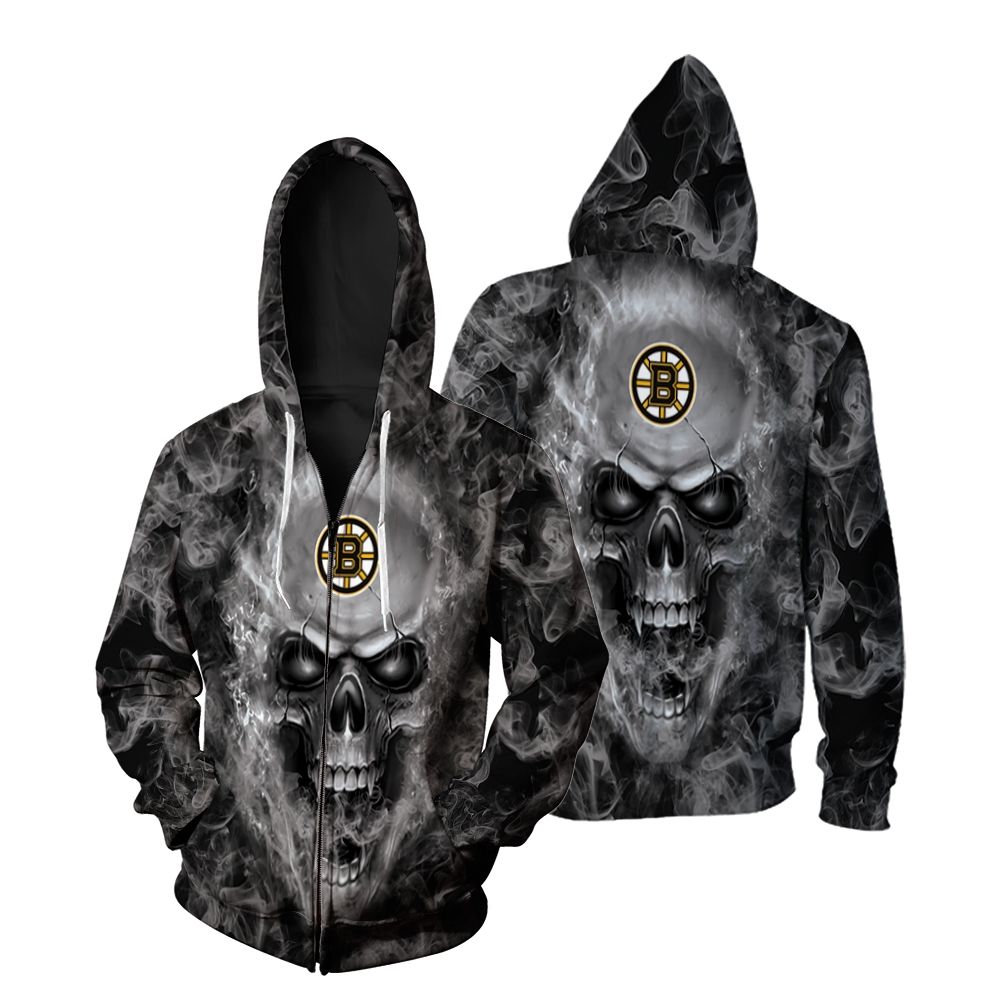 Boston Bruins NHL Fans Skull Zip Hoodie