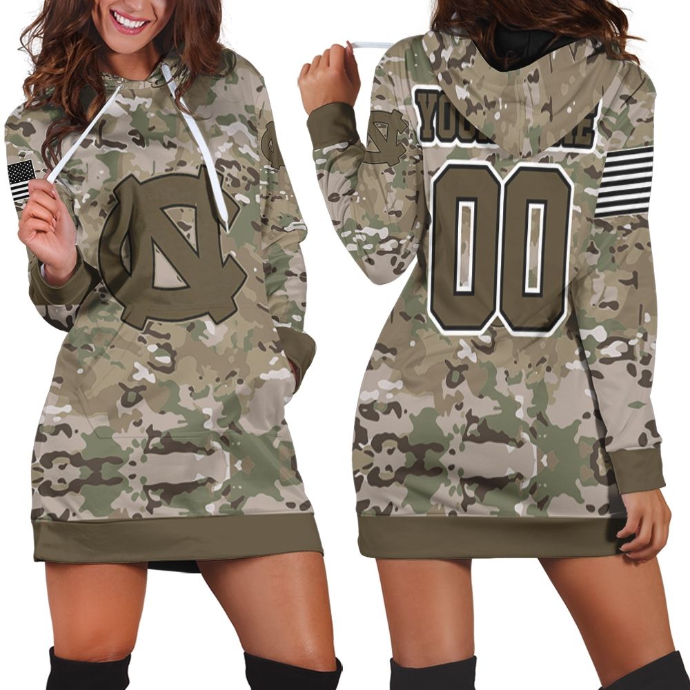 North Carolina Tar Heels Camouflage Veteran 3D Personalized Hoodie Dress