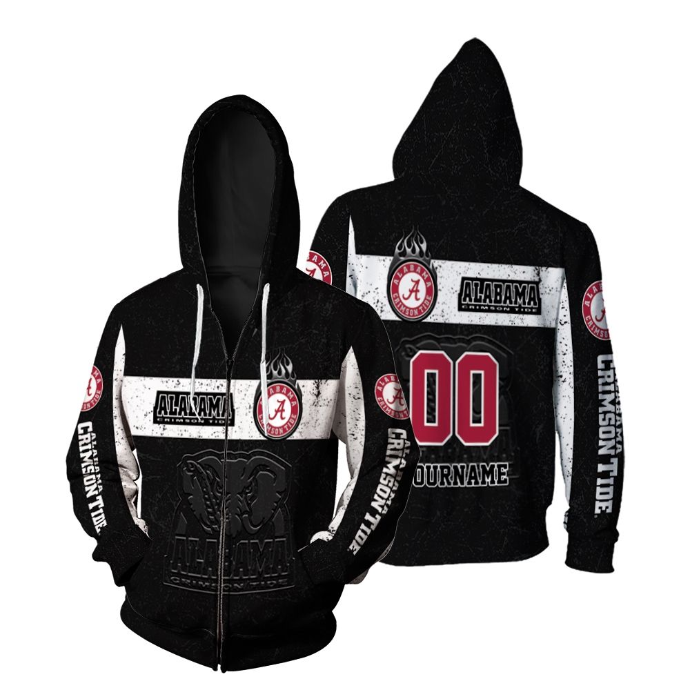 Alabama Crimson Tide Black And White Design For Fans Personalized Fleece Hoodie