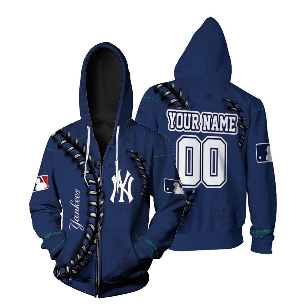 New York Yankees Baseball Sewing Pattern 3D Personalized Zip Hoodie