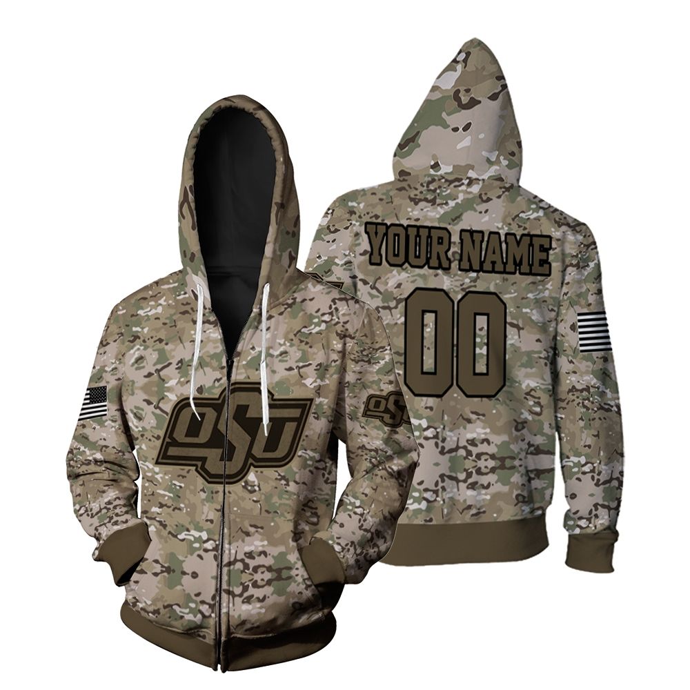 Oklahoma State Cowboys Camo Pattern Personalized Zip Hoodie