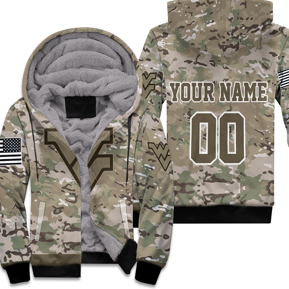 West Virginia Mountaineers Camouflage Veteran 3D Personalized Zip Hoodie