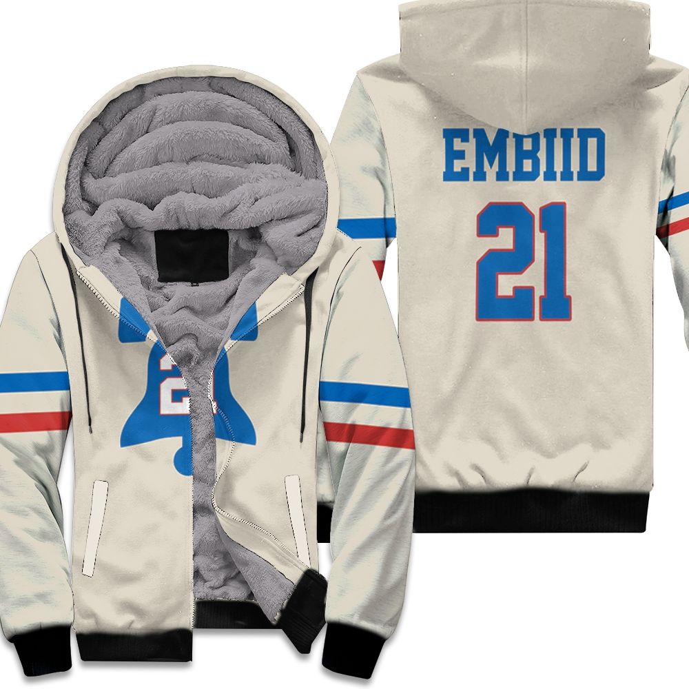 76ers Joel Embiid 2020 21 Earned Edition Cream Fleece Hoodie