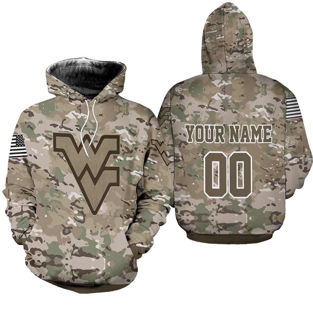 West Virginia Mountaineers Camouflage Veteran 3d Personalized Fleece Hoodie