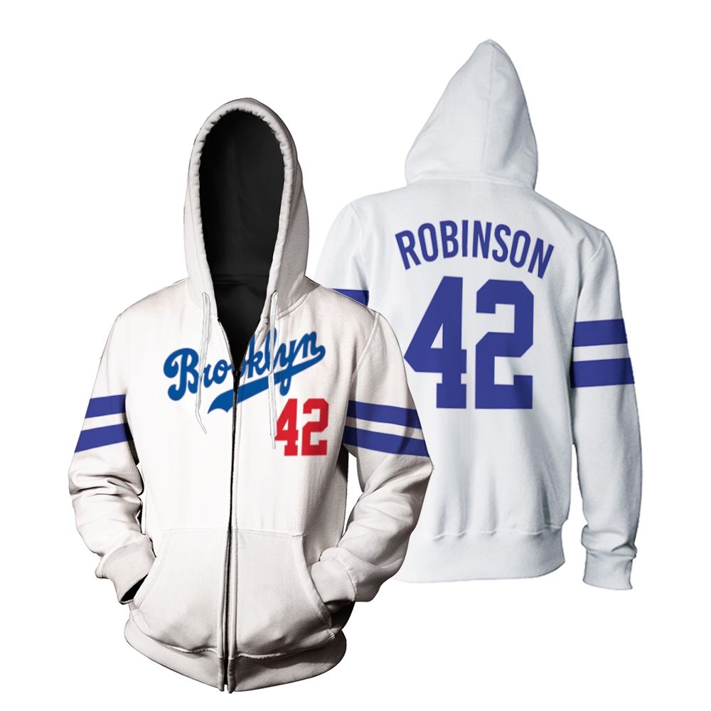 Brooklyn Dodgers Jackie Robinson 42 MLB White shirt inspired style Hoodie