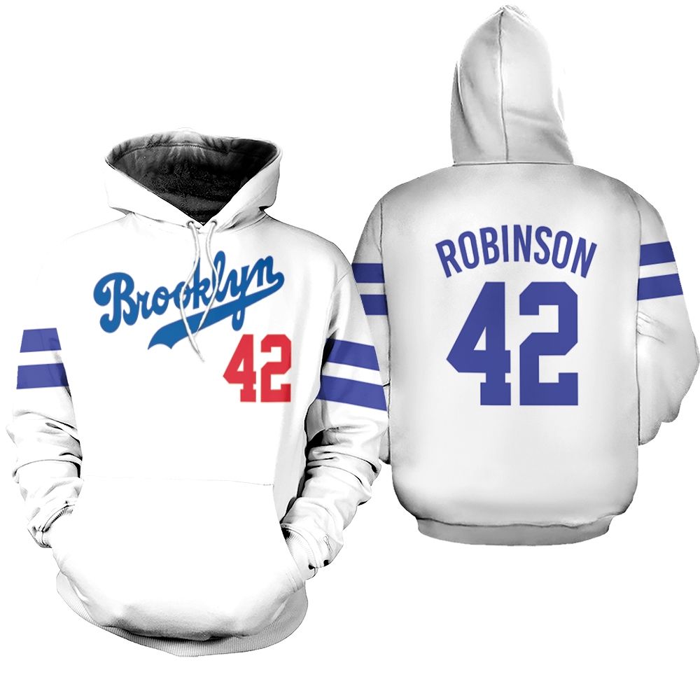 Brooklyn Dodgers Jackie Robinson 42 MLB White shirt inspired style Zip Hoodie