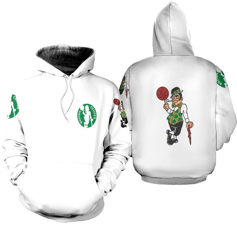 Boston Celtics Basketball Classic Mascot Logo Gift For Celtics Fans White Hoodie