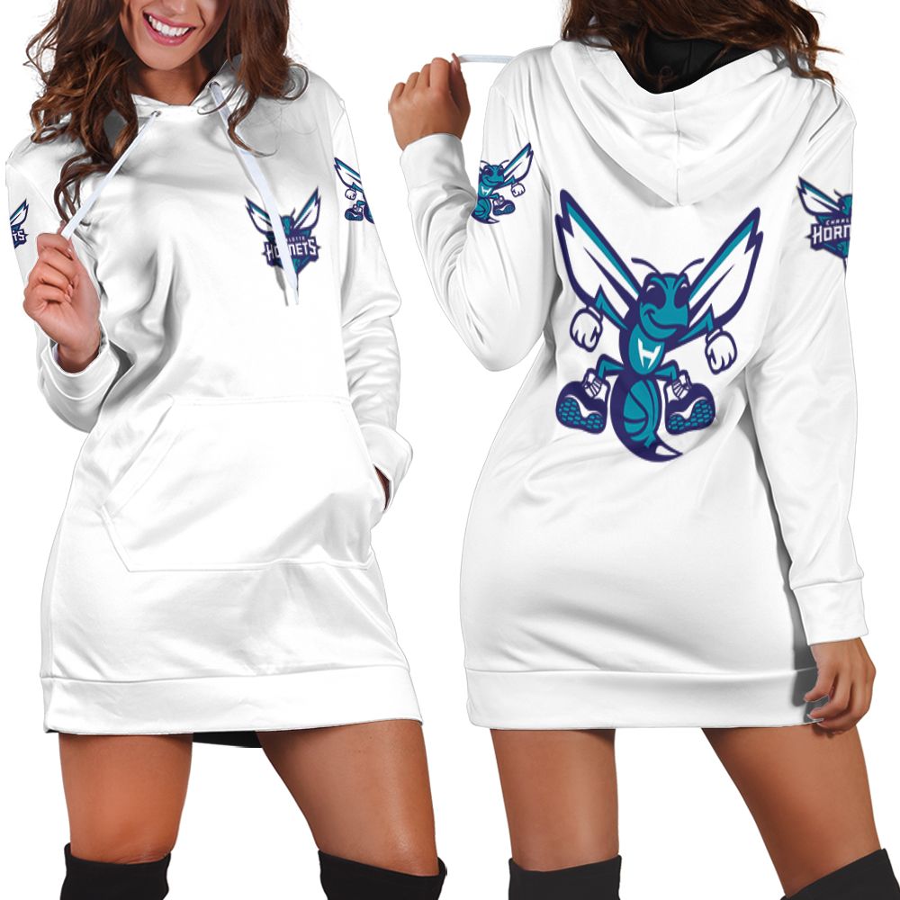 Charlotte Hornets Basketball Classic Mascot Logo Gift For Hornets Fans White Hoodie Dress