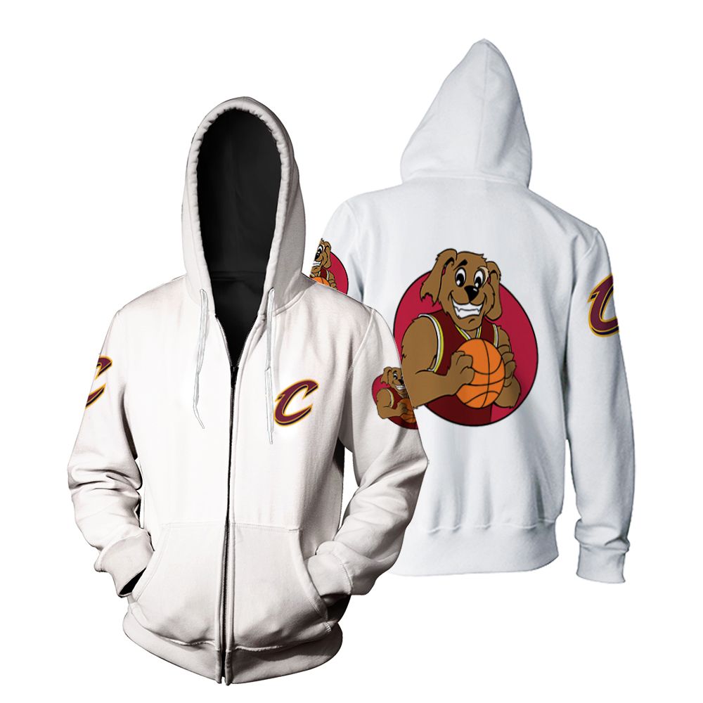 Cleveland Cavaliers Basketball Classic Mascot Logo Gift For Cavaliers Fans White Zip Hoodie