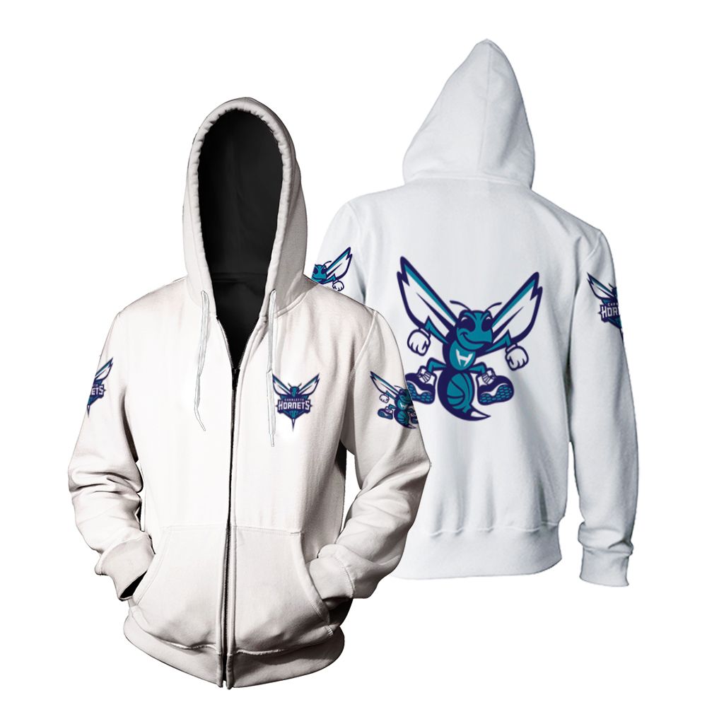 Charlotte Hornets Basketball Classic Mascot Logo Gift For Hornets Fans White Zip Hoodie