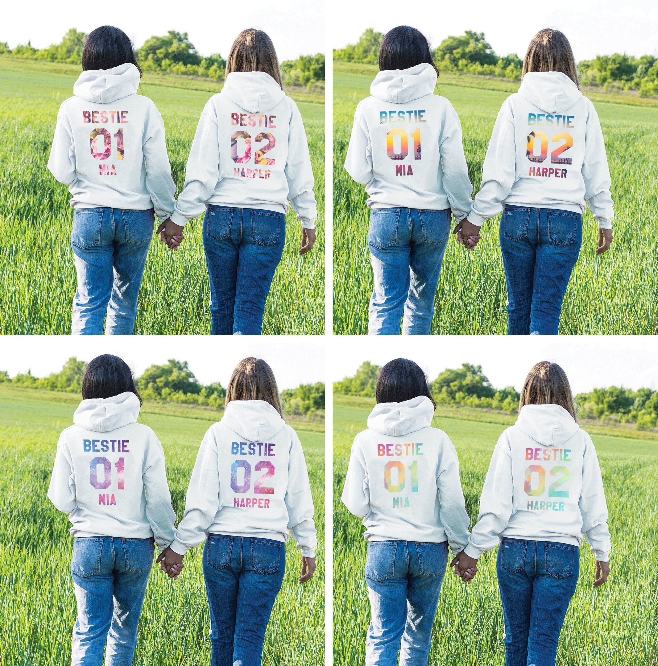 Personalized bff 01 bff 02 Best friend Matching black and hoodie custom name number gift for best friend