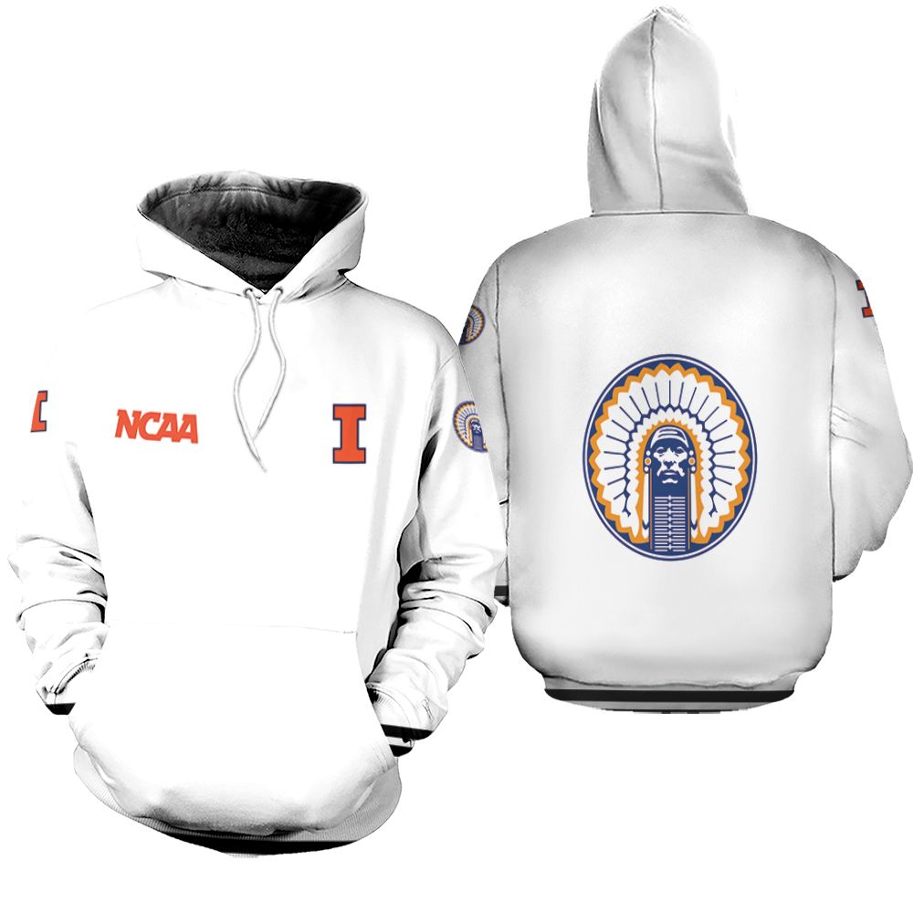 Illinois Fighting Illini Ncaa Classic White With Mascot Logo Gift For Illinois Fighting Illini Fans Hoodie