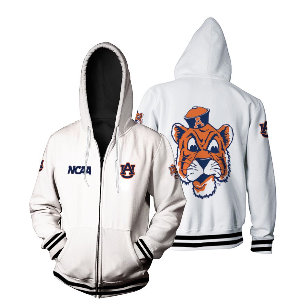 Auburn Tigers Ncaa Classic White With Mascot Logo Gift For Auburn Tigers Fans Zip Hoodie