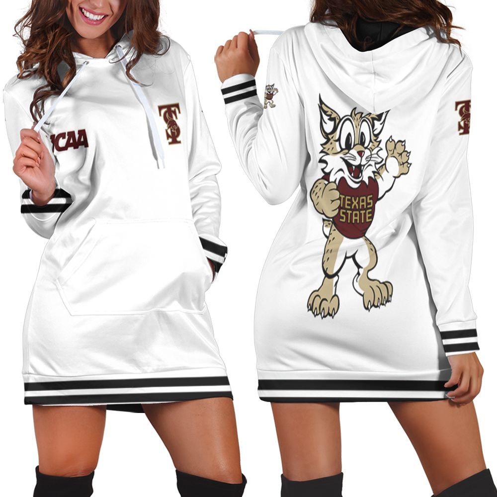 Texas State Bobcats Ncaa Classic White With Mascot Logo Gift For Texas State Bobcats Fans Hoodie Dress