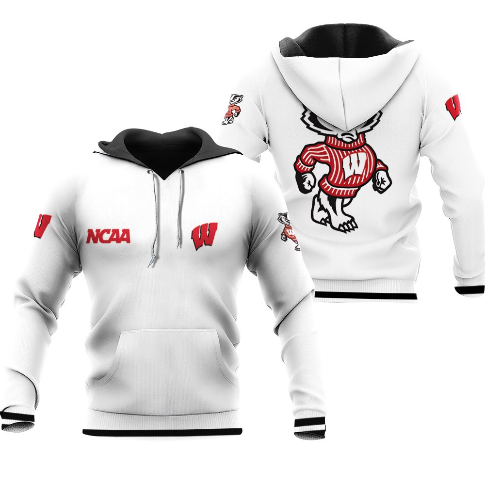 Wisconsin Badgers Ncaa Classic White With Mascot Logo Gift For Wisconsin Badgers Fans Hoodie