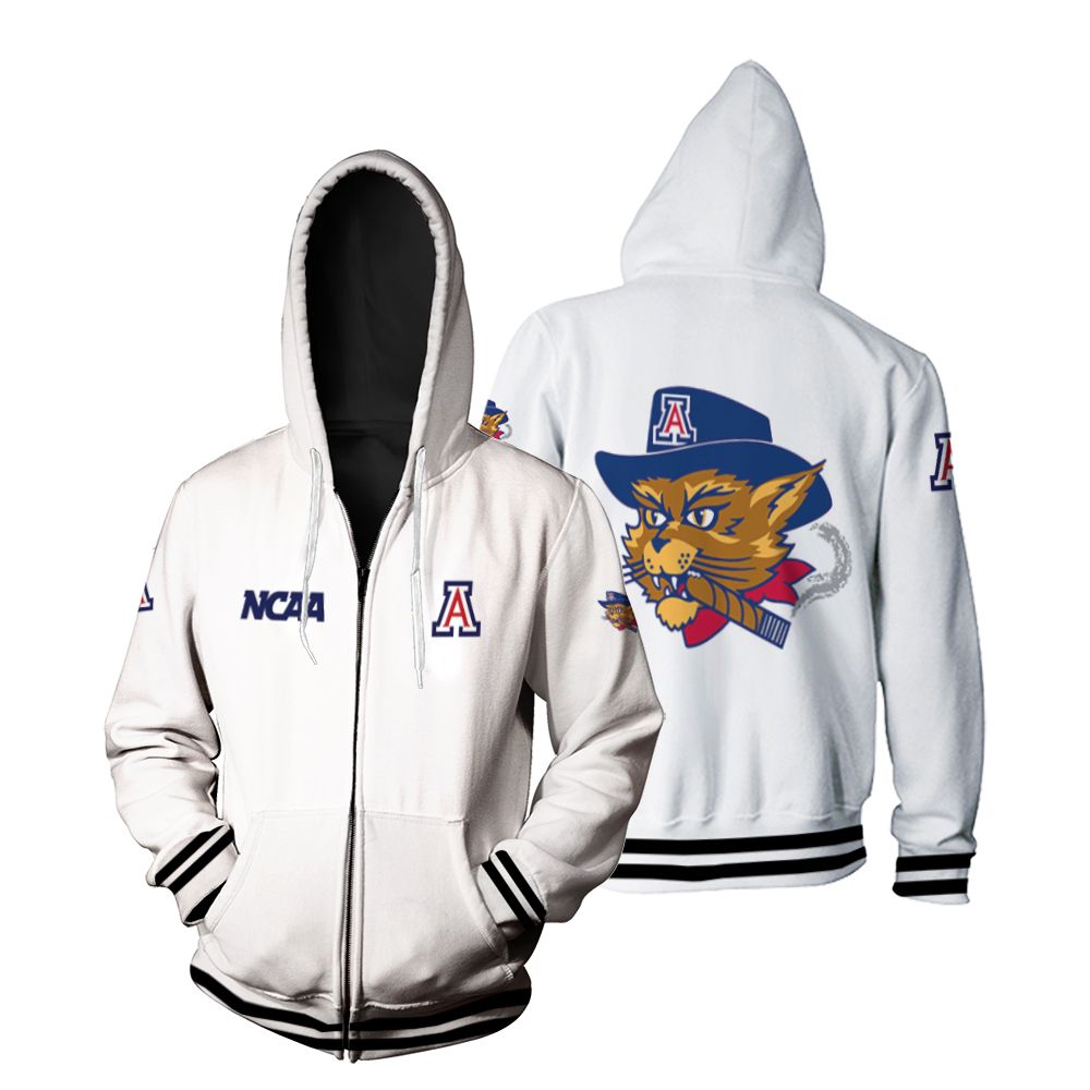 Arizona Wildcats Ncaa Classic White With Mascot Logo Gift For Arizona Wildcats Fans Zip Hoodie