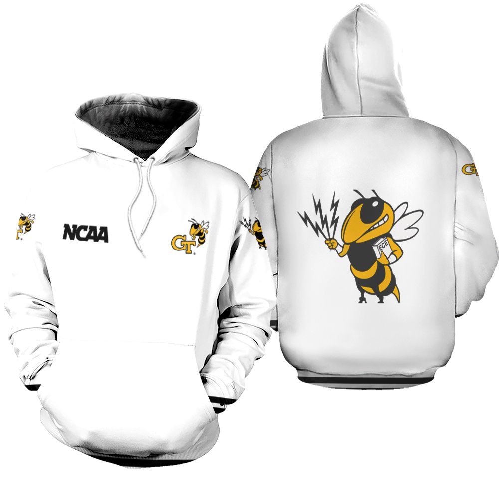 Georgia Tech Yellow Jackets Classic White With Mascot Logo Gift For Georgia Tech Yellow Jackets Fans Zip Hoodie