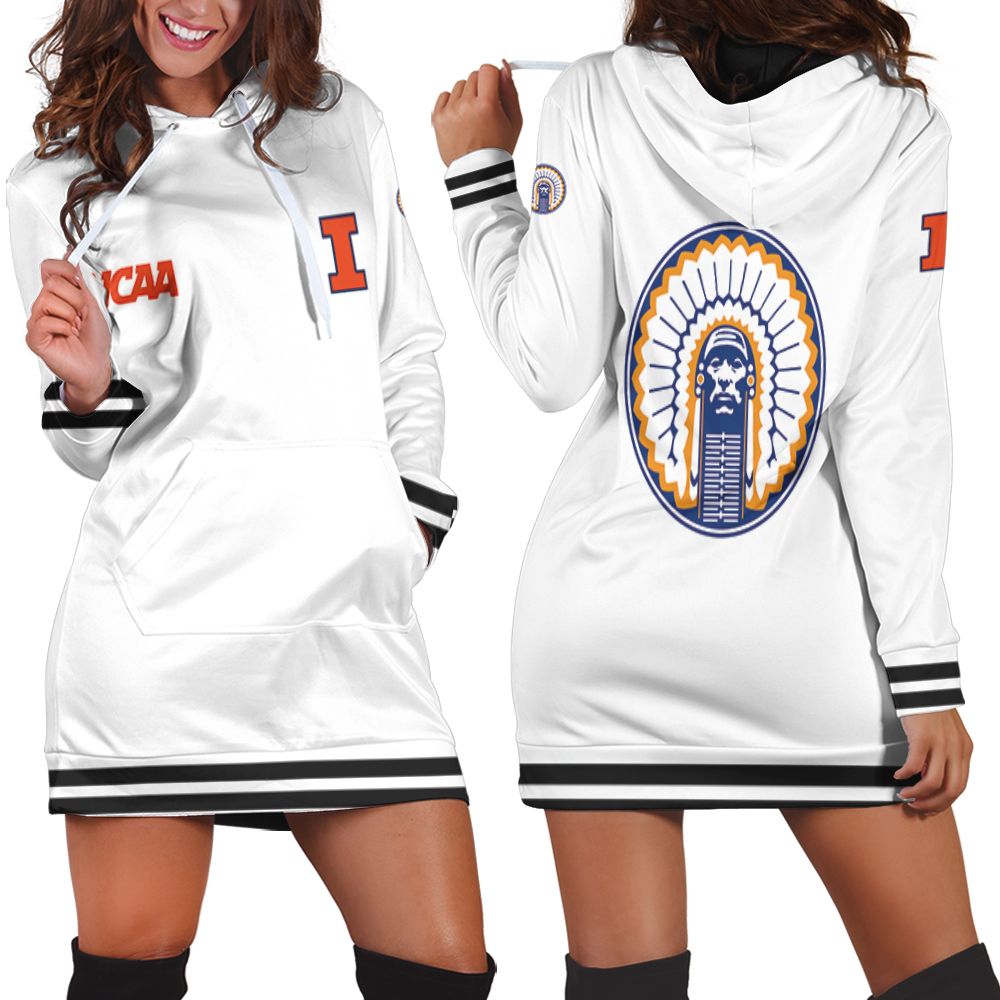 Illinois Fighting Illini Ncaa Classic White With Mascot Logo Gift For Illinois Fighting Illini Fans Hoodie Dress
