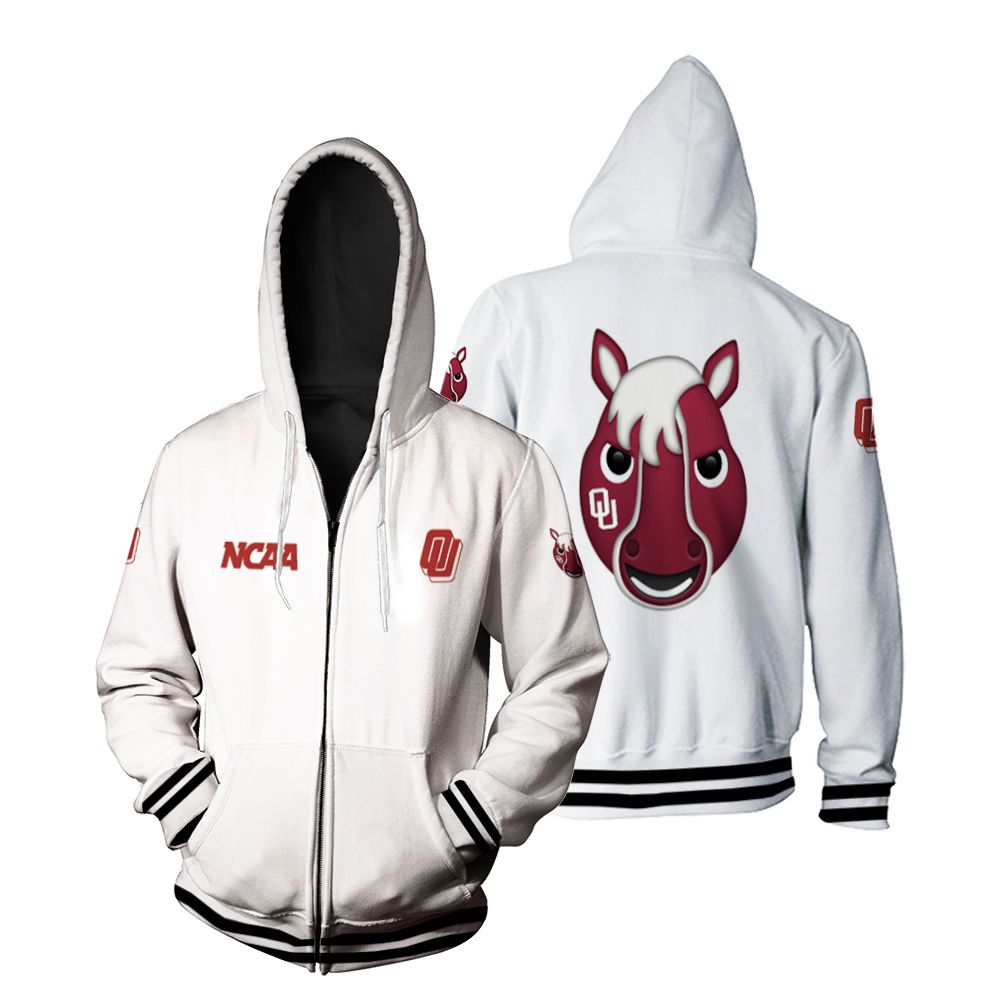 Oklahoma Sooners Ncaa Classic White With Mascot Logo Gift For Oklahoma Sooners Fans Zip Hoodie