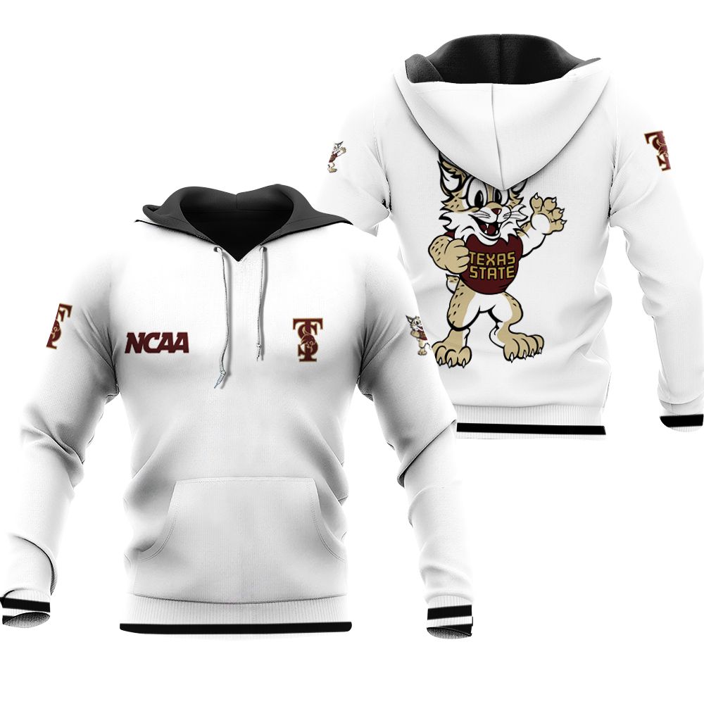Texas State Bobcats Ncaa Classic White With Mascot Logo Gift For Texas State Bobcats Fans Zip Hoodie