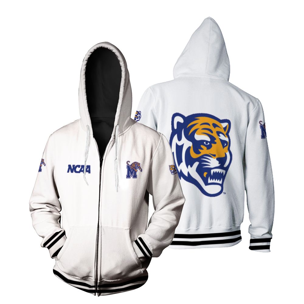 Memphis Tigers Ncaa Classic White With Mascot Logo Gift For Memphis Tigers Fans Zip Hoodie