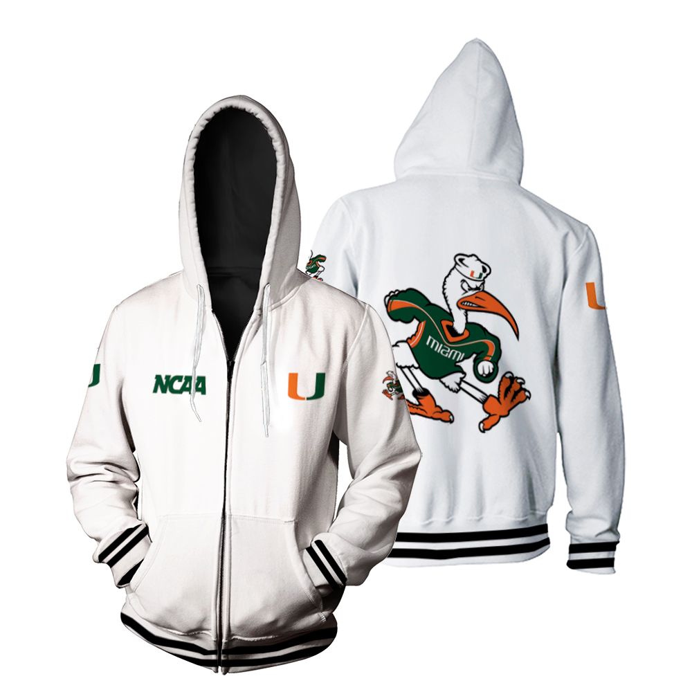 Miami Hurricanes Ncaa Classic White With Mascot Logo Gift For Miami Hurricanes Fans Zip Hoodie