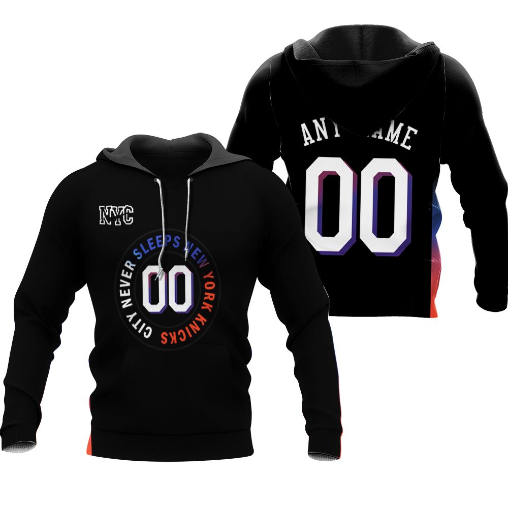 Personalized New York Knicks 00 Anyname 2020 Nba City Edition Black shirt Inspired Style Gift For New York Knicks Fans Zip Hoodie