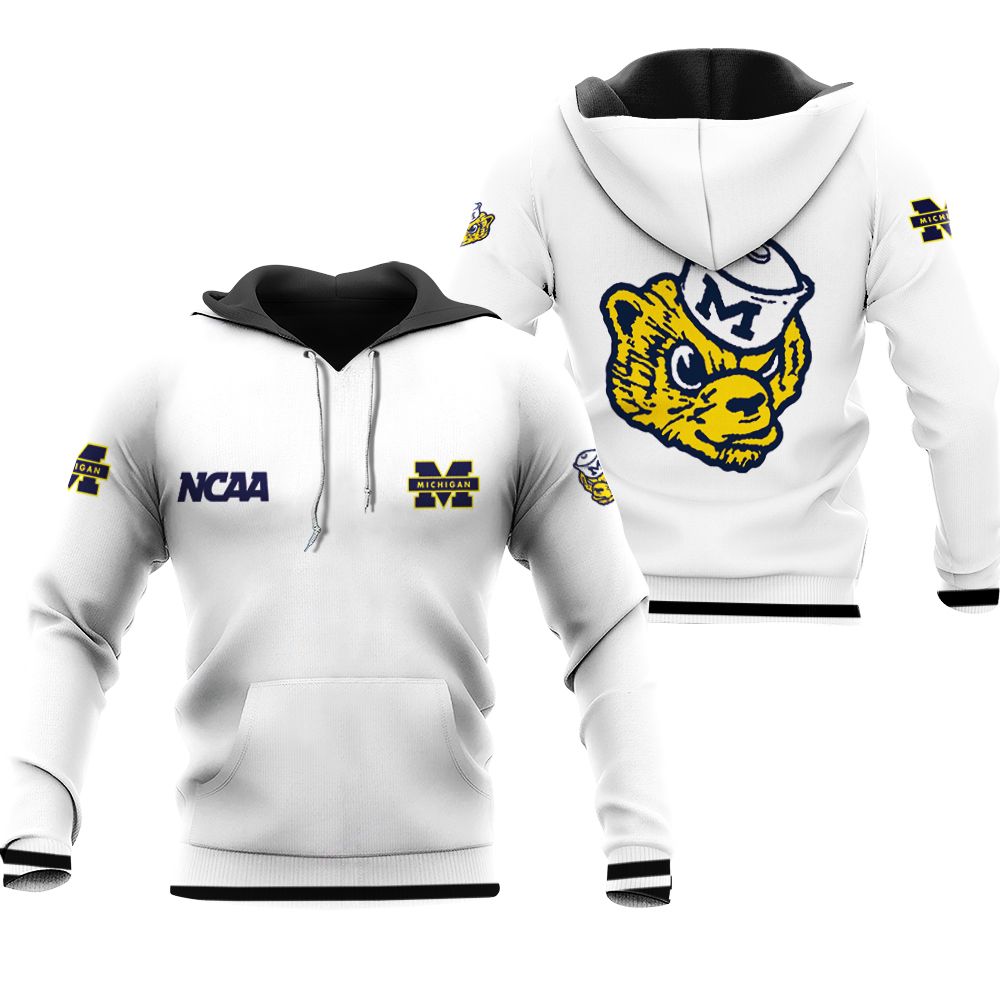 Michigan Wolverines Ncaa Classic White With Mascot Logo Gift For Michigan Wolverines Fans Hoodie