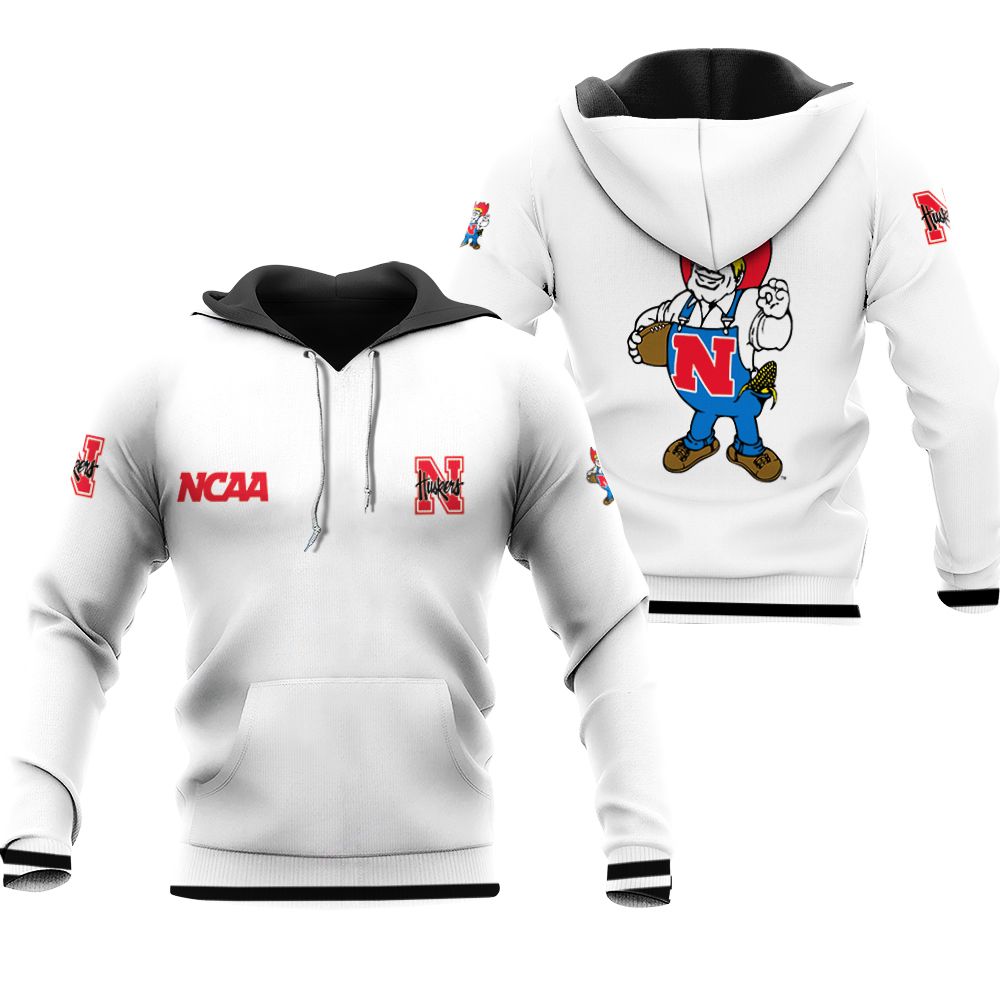 Nebraska Huskers Ncaa Classic White With Mascot Logo Gift For Nebraska Huskers Fans Zip Hoodie