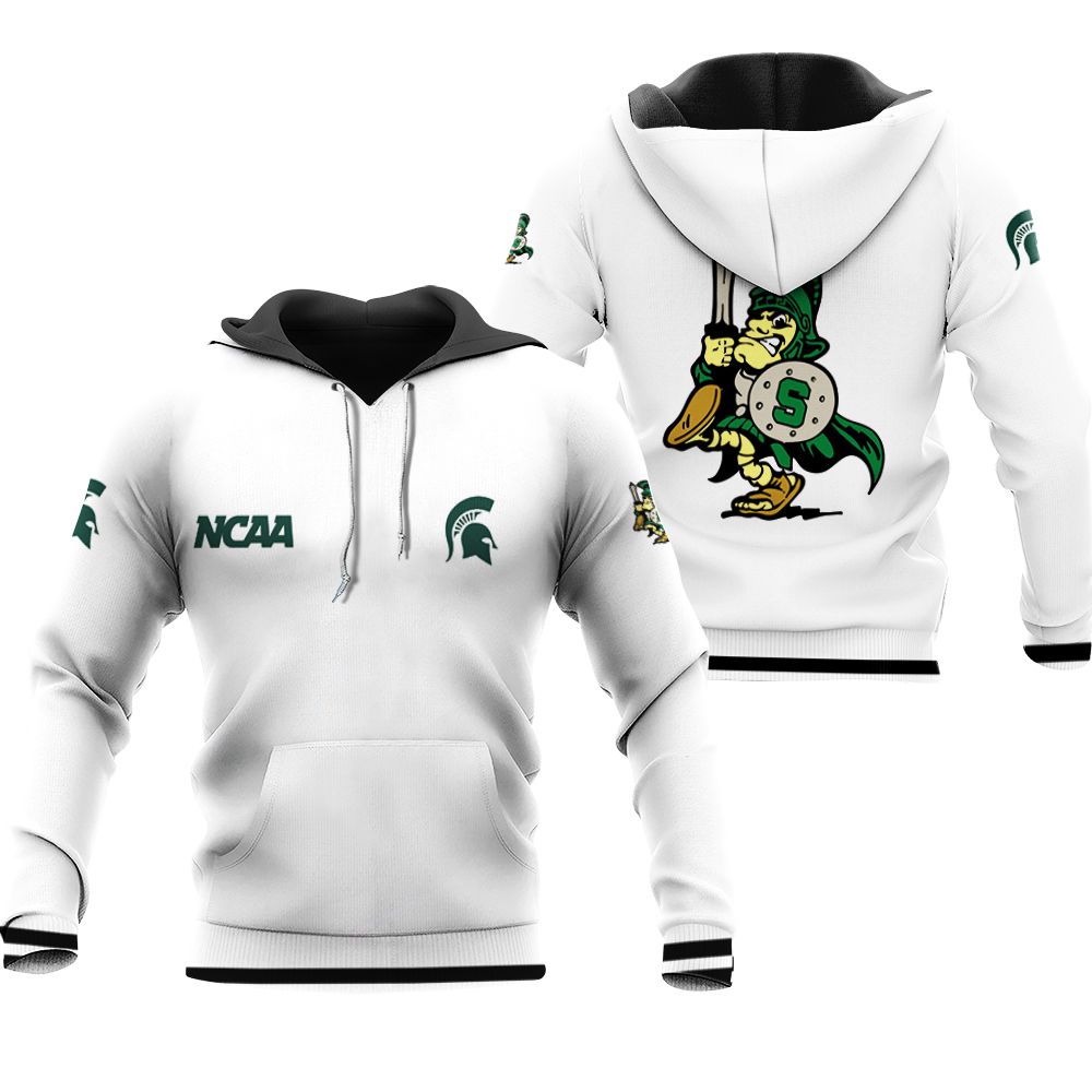 Michigan State Spartans Ncaa Classic White With Mascot Logo Gift For Michigan State Spartans Fans Zip Hoodie