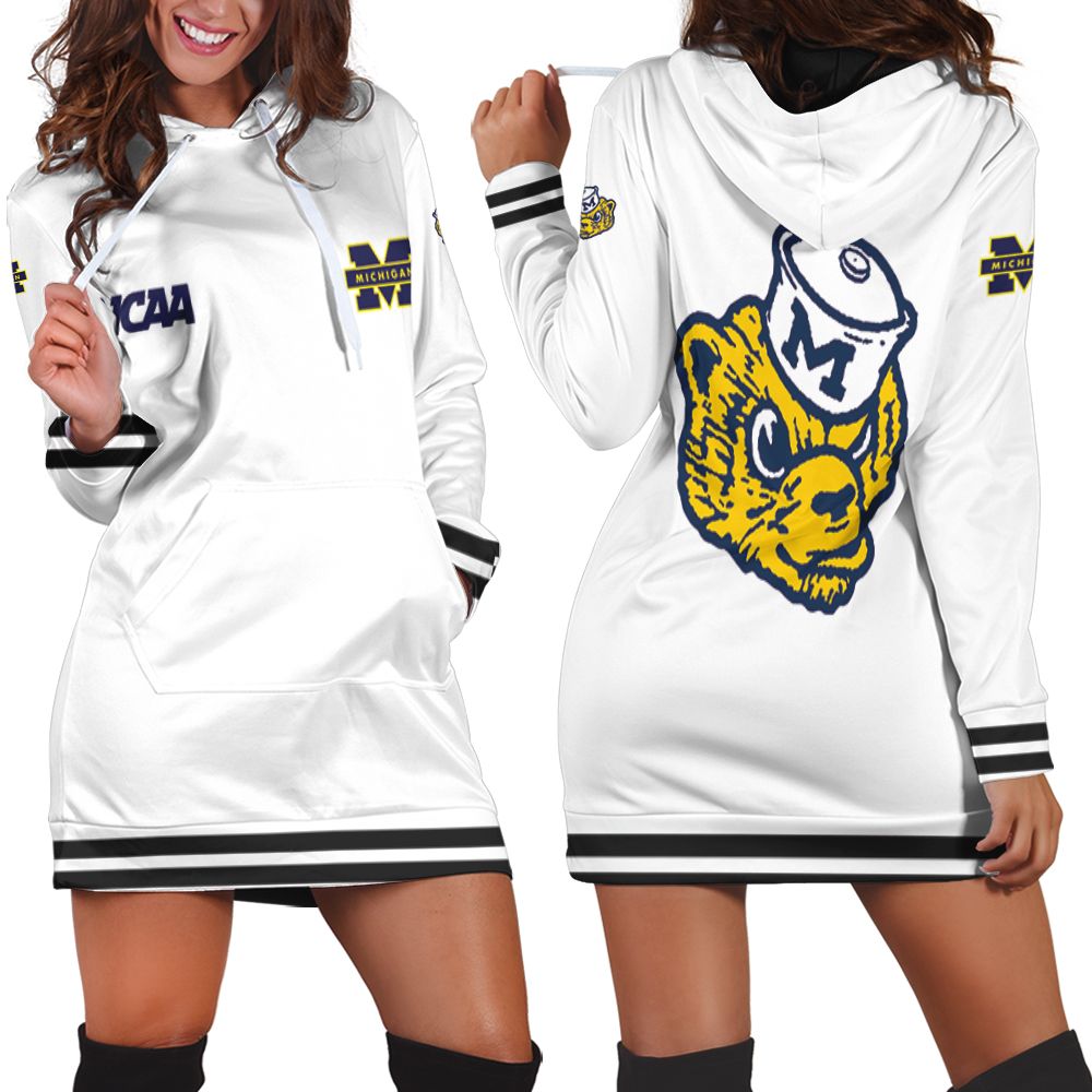 Michigan Wolverines Ncaa Classic White With Mascot Logo Gift For Michigan Wolverines Fans Hoodie Dress