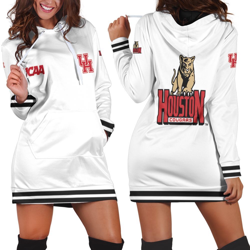 Houston Cougars Ncaa Classic White With Mascot Logo Gift For Houston Cougars Fans Hoodie Dress