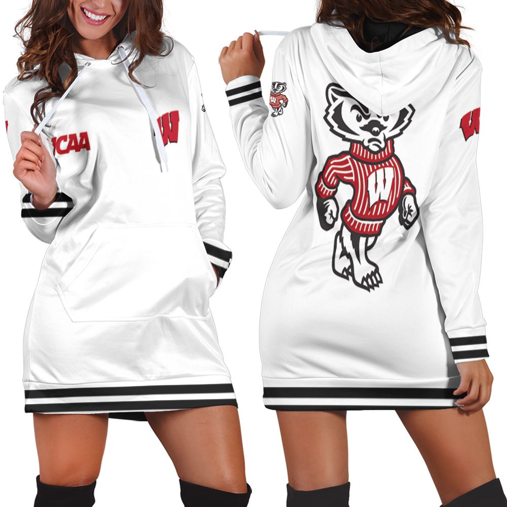 Wisconsin Badgers Ncaa Classic White With Mascot Logo Gift For Wisconsin Badgers Fans Hoodie Dress