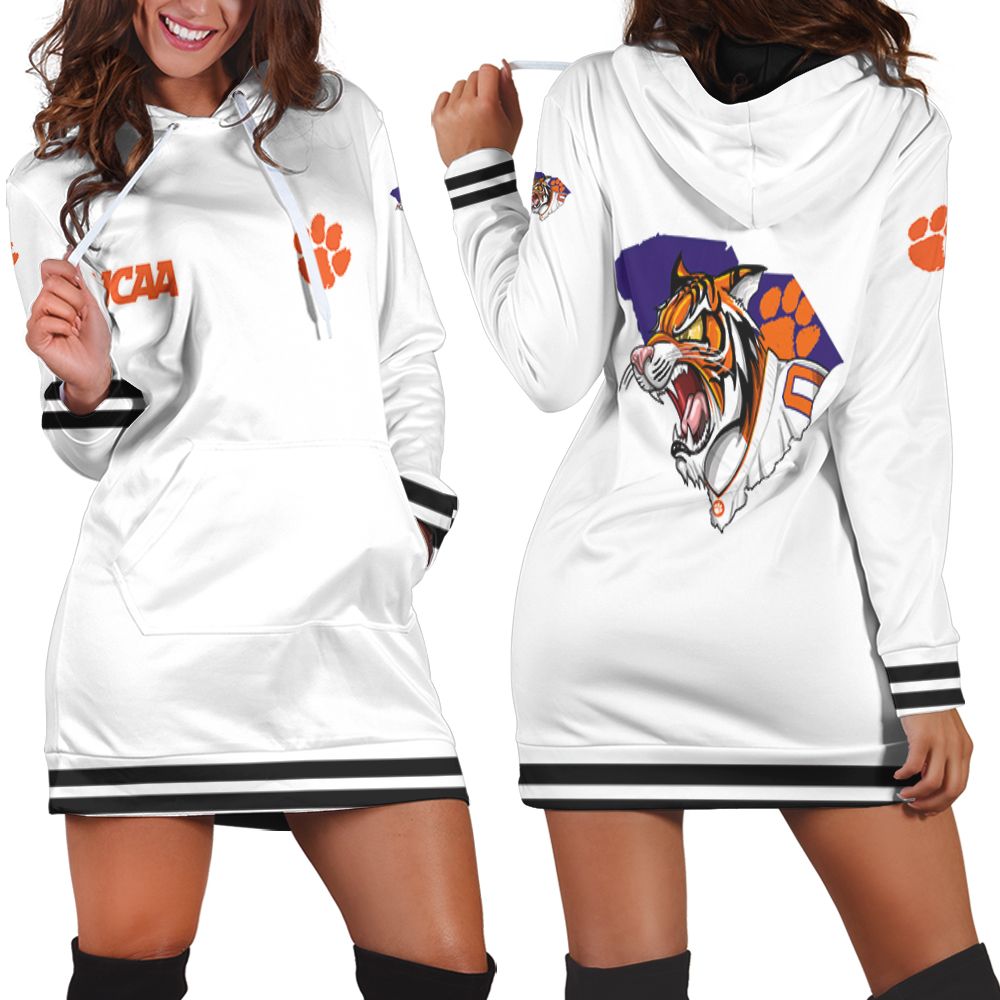 Clemson Tigers Ncaa Classic White With Mascot Logo Gift For Clemson Tigers Fans Hoodie Dress